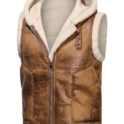 Gilet homme sans manches similicuir capuche polaire