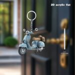 porte-clés scooter vintage en métal 2D plat, finition argent vieilli, accessoire motard rétro