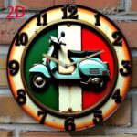 horloge murale 20 cm style Vespa, design italien rétro, mouvement quartz silencieux, pile AA non incluse