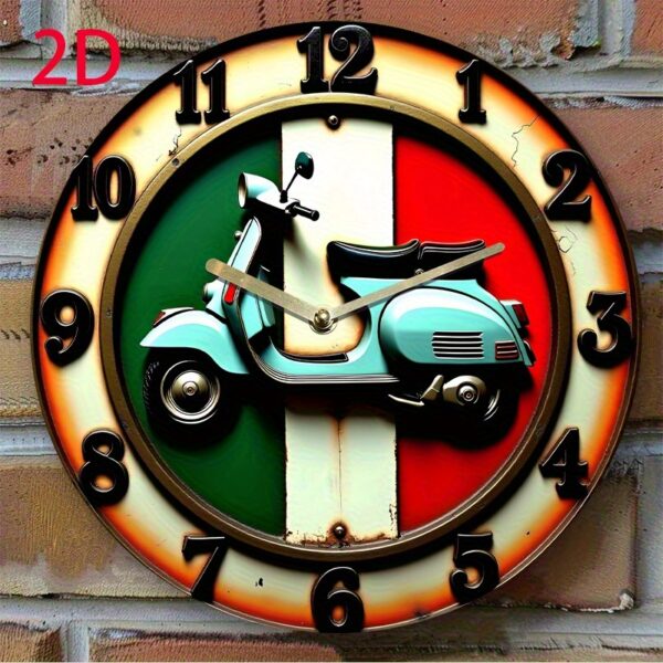 horloge murale 20 cm style Vespa, design italien rétro, mouvement quartz silencieux, pile AA non incluse