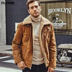 blouson moto cuir homme marron avec col shearling