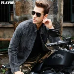 blouson moto cuir homme gris en cuir véritable pour l’hiver