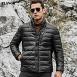 veste moto cuir homme matelassée avec duvet et col fourrure
