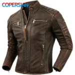 veste moto cuir homme col montant en cuir de vachette