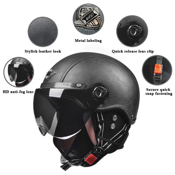 Casque moto rétro AD avec visière