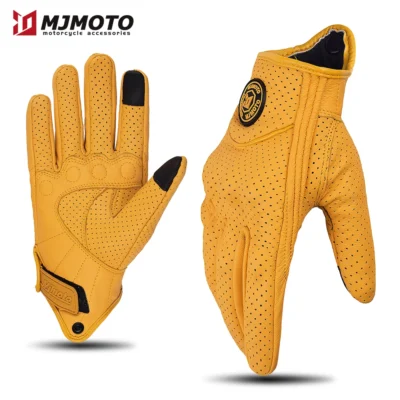 gants-moto-vintage-cuir-jaune-perfore-mjmoto