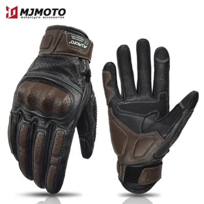 gants moto cuir vintage respirants tactiles pour motard