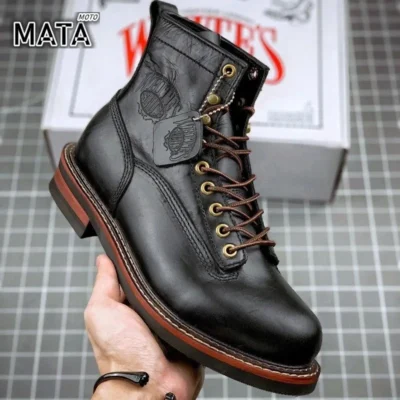 bottes moto vintage en cuir pour homme style biker rétro