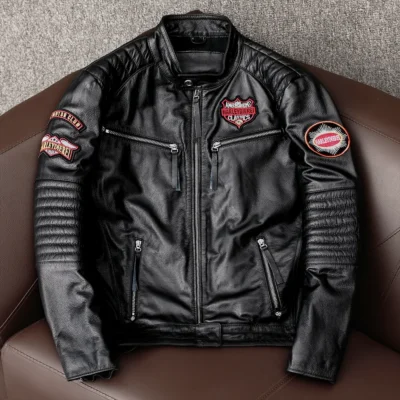 veste motard cuir homme véritable style biker