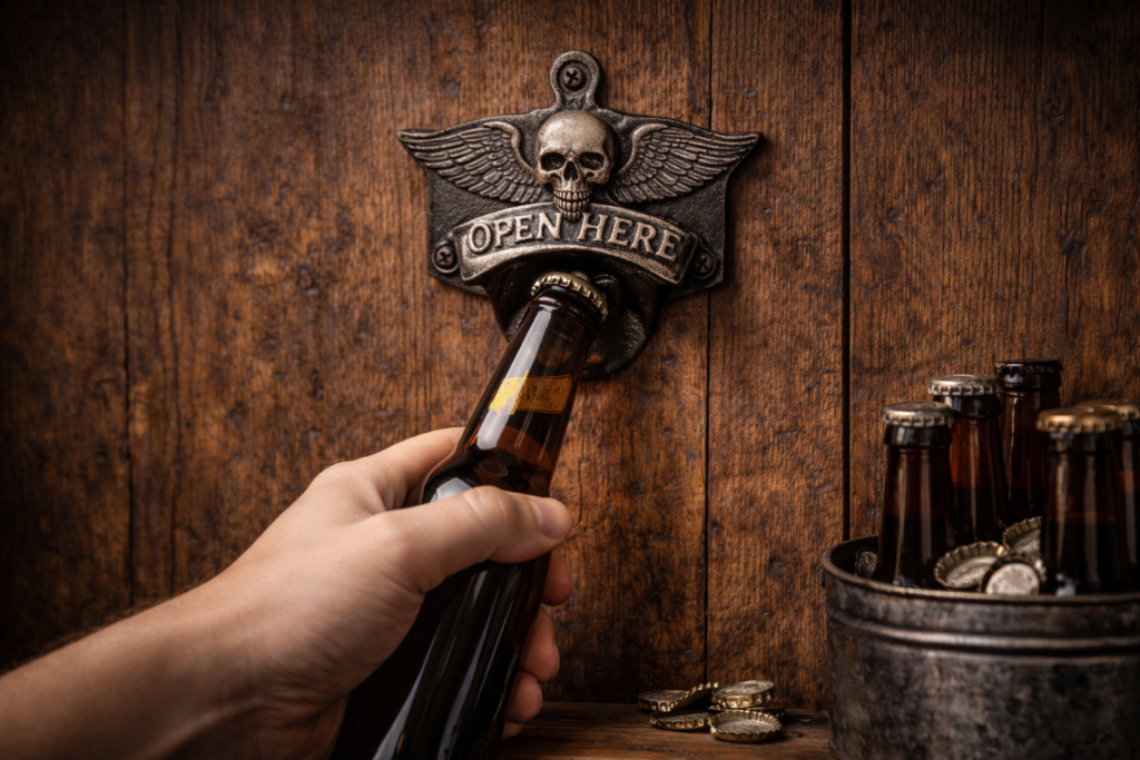 décapsuleur mural moto pour garage motard