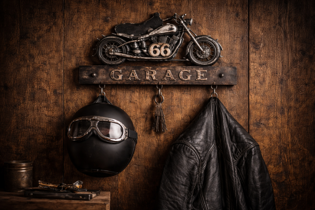 porte manteaux moto mural pour casque veste garage motard