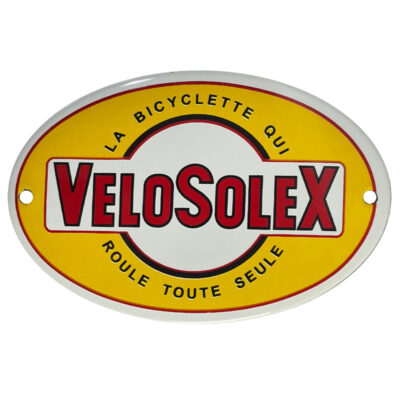 MINI-PLAQUE EMAILLEE VELOSOLEX OVALE 120x80mm SOLEX JAUNE ROUGE