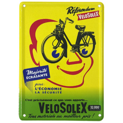 PLAQUE IMPRIMEE EMBOSSEE VELOSOLEX 300x400mm SOLEX JAUNE VERT AVEC RELIEF