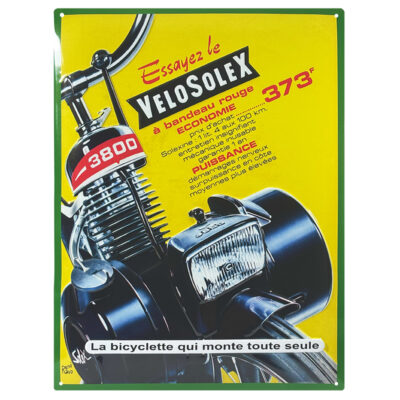 PLAQUE IMPRIMEE EMBOSSEE VELOSOLEX 300x400mm SOLEX JAUNE VERT AVEC RELIEF