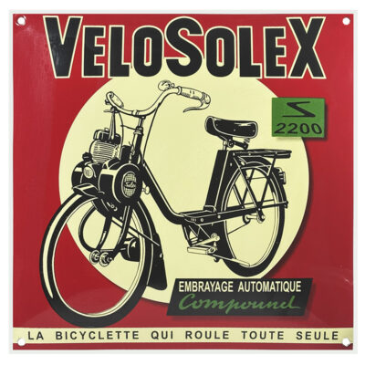 PLAQUE EMAILLEE BOMBEE SOLEX 2200 300x300mm VELOSOLEX carre rouge