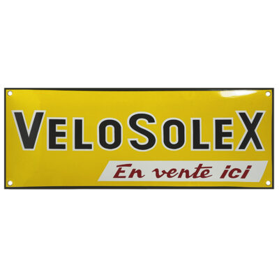 PLAQUE EMAILLEE BOMBEE SOLEX 400x150mm VELOSOLEX EN VENTE ICI JAUNE