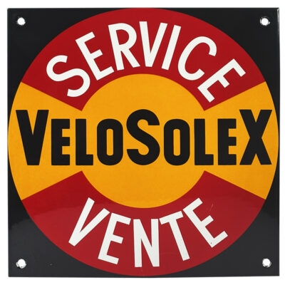 PLAQUE EMAILLEE BOMBEE SOLEX 200x200mm VELOSOLEX SERVICE VENTE ROUGE