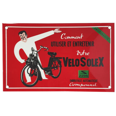 PLAQUE EMAILLEE BOMBEE SOLEX 2200 250x150mm VELOSOLEX ROUGE