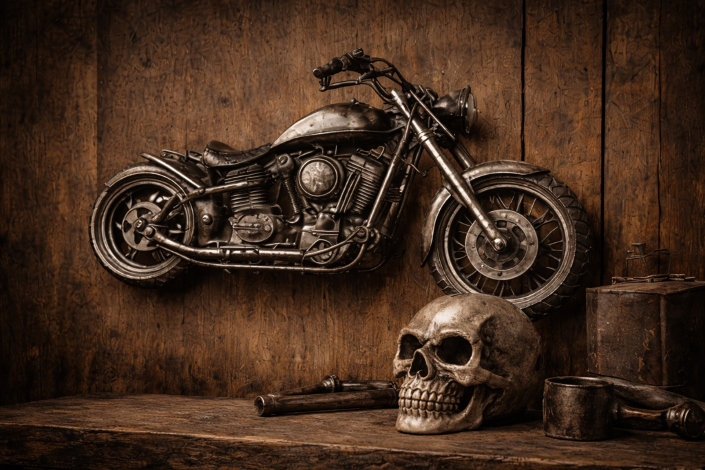 sculpture moto métal décoration murale garage motard