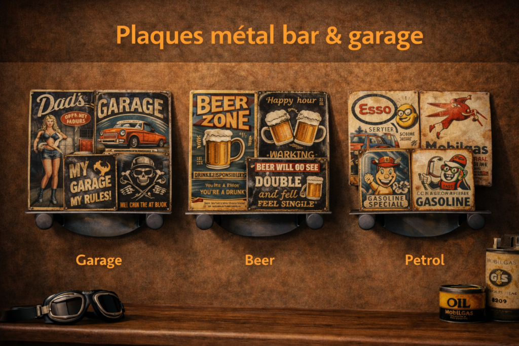 plaques métal bar garage vintage déco murale bière essence rétro