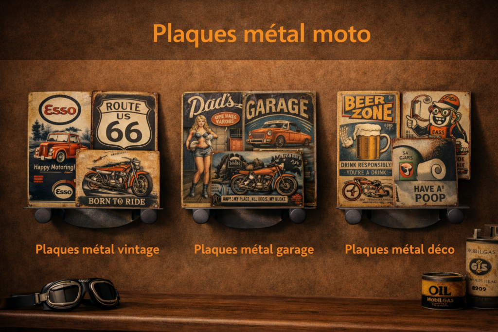 plaques métal moto vintage décoration murale garage motard style rétro