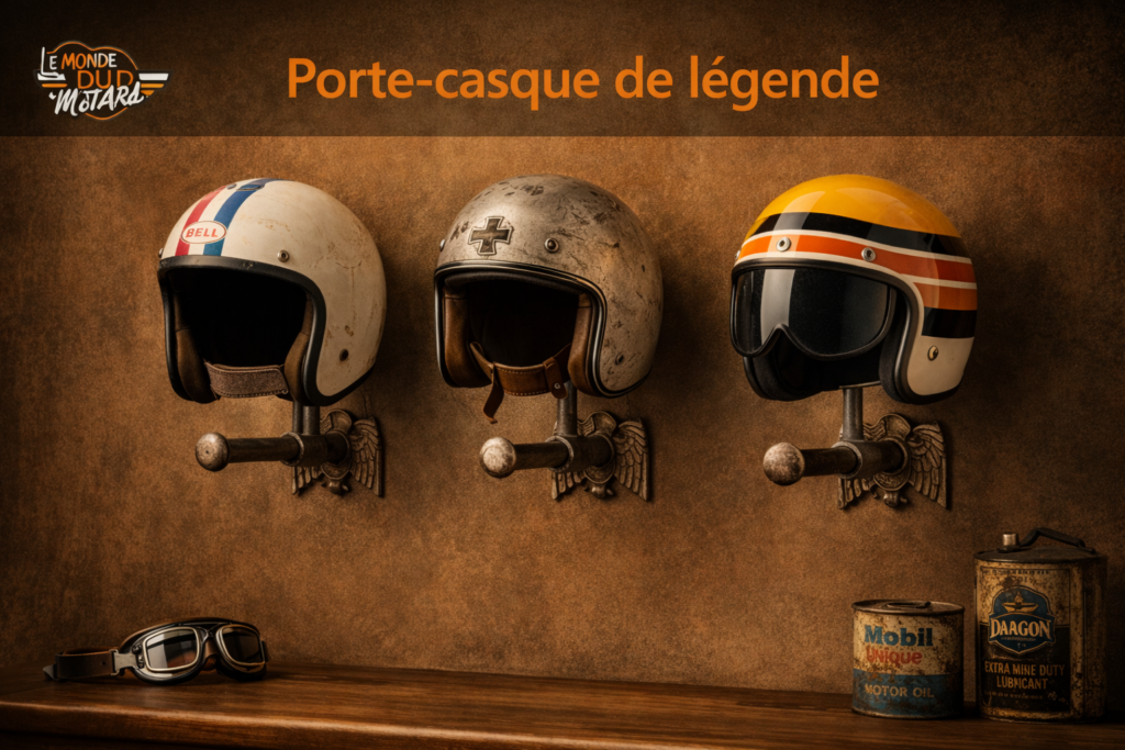 Porte casque moto vintage style légende motard