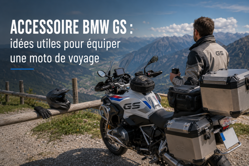 Motard avec moto et paysage montagneux