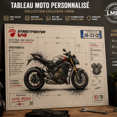 Tableau moto personnalisé style blueprint exclusif Le Monde du Motard