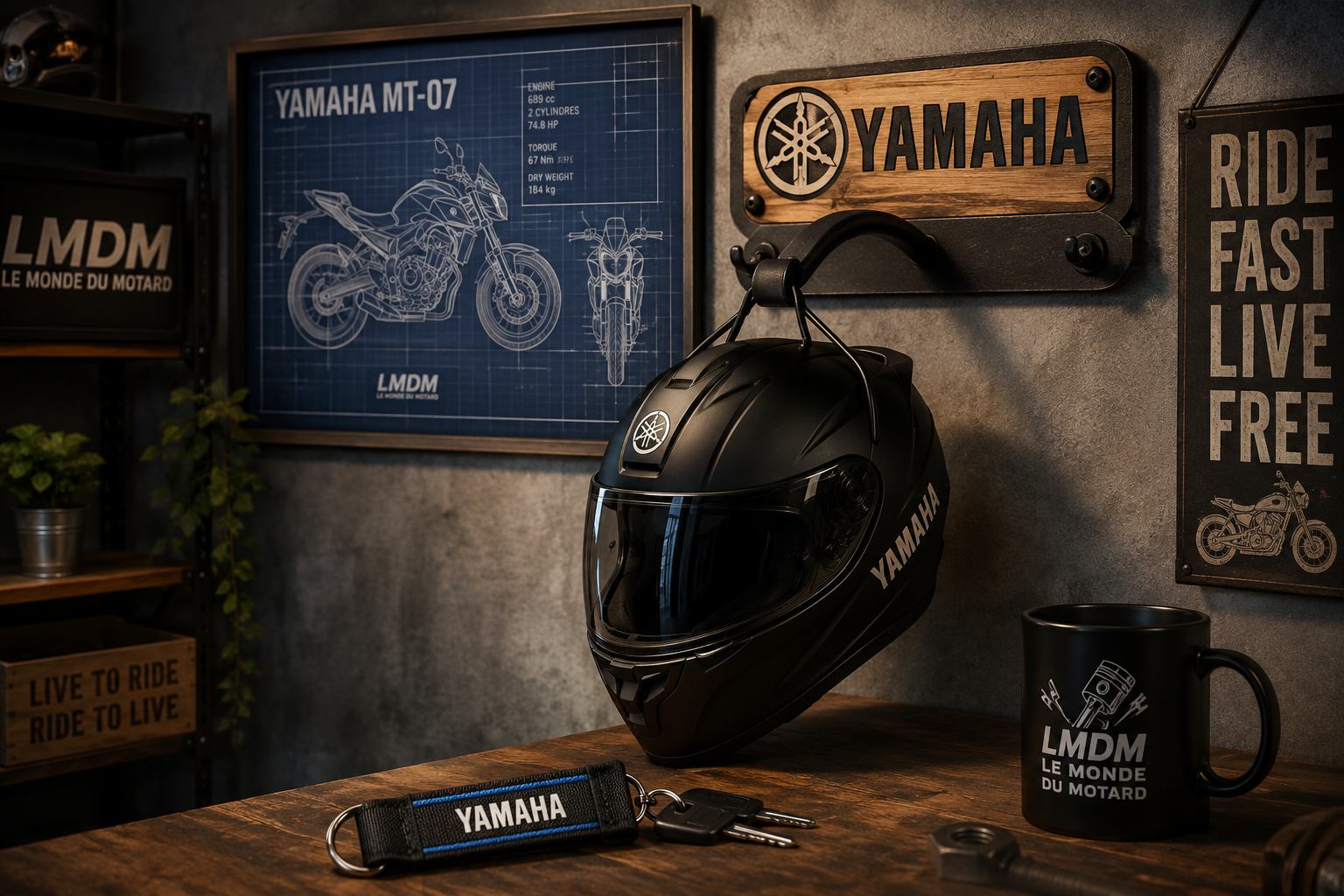 porte-casque moto porte-casque Yamaha atelier LMDM