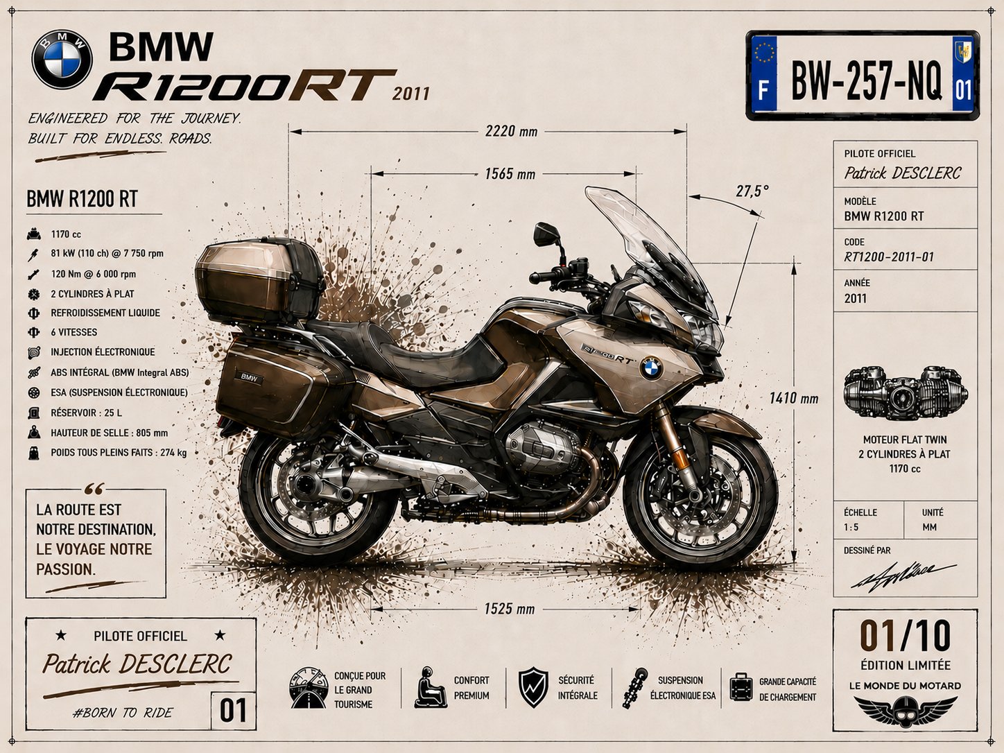 essai BMW R1300 GS — Plaque Métal Collector Personnalisée Moto Identity