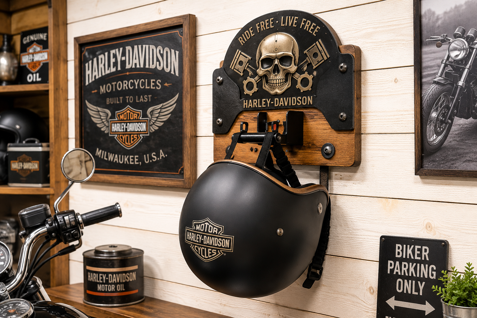 porte-casque moto porte-casque Harley atelier LMDM