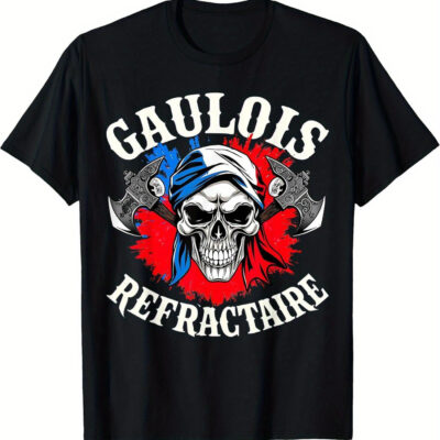 T-shirt homme gaulois avec design fleur-tête de mort tricolore - col rond humoristique